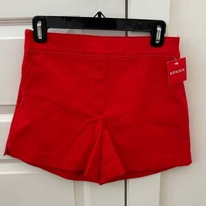 SPANX Red High-Waist Twill Shorts